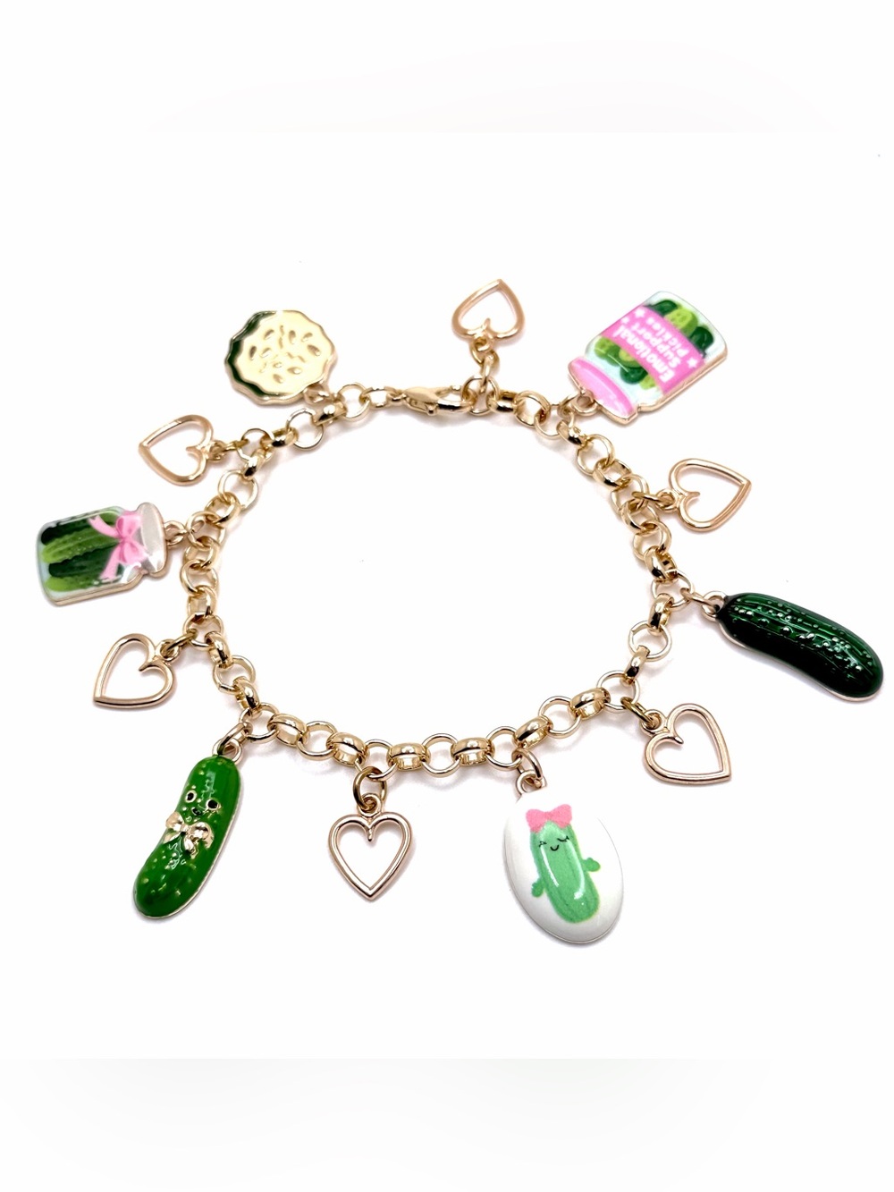 Pickle Lovers Charm Bracelet Gold